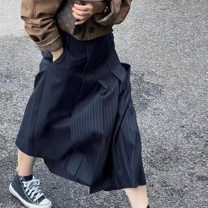 Jual Asymmetric harujuku skirt luxury design women's striped skirt