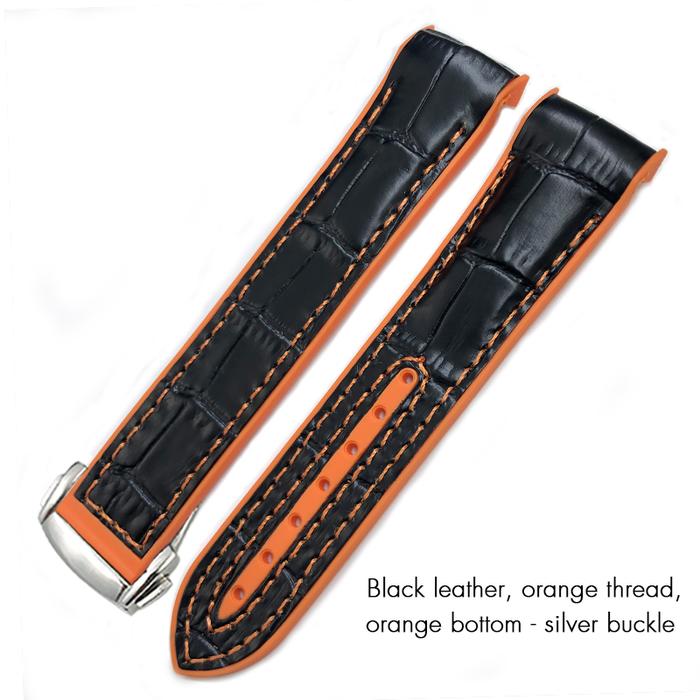 Gambar Aksesoris Jam Tangan 19mm 20mm 21mm 22mm Curved Nylon Rubber Watchband for Omega Seamaster 300 Speedmaster 8900 Planet Ocean Leather Silicone Strap - Black Leather O, Black Buckle dari Jam Impor 2 undefined Tokopedia