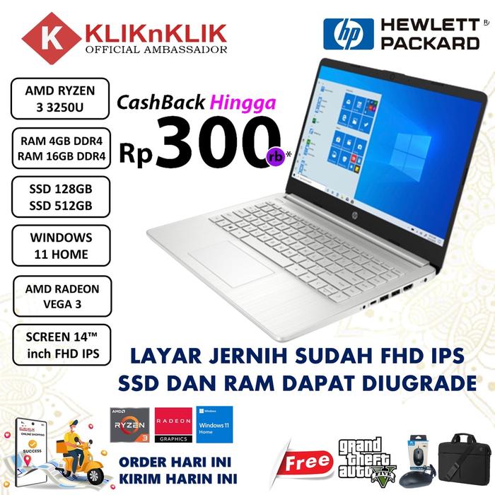 Jual PROMO Laptop Gaming Baru Murah HP 14 AMD RYZEN 3250U Radeon