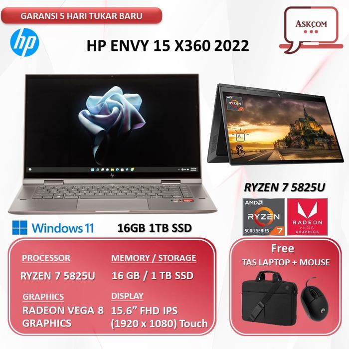 Jual Laptop HP Envy X360 15 Touch 2022 Ryzen 5700 RAM 16GB 1TB