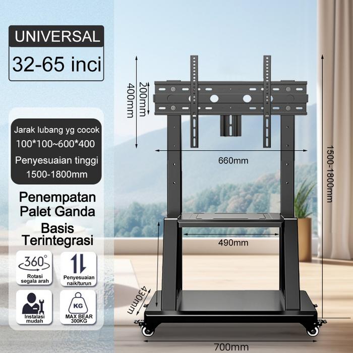 Gambar Bracket Standing Tv Roda Dorong Led Tv 32- 85 Inci /Bracket Standing Roda Led Tv - 32"-65" dari galerysepa undefined Tokopedia