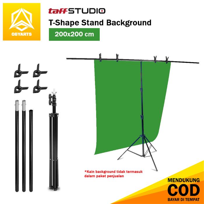 Gambar TAFFSTUDIO T-Shape Stand Background 200x200 + 4 Clamp Tripod Backdrop bentuk T M139-200 untuk Latar Foto Studio / Video Streaming - 200x200cm dari Obyarts Store undefined Tokopedia