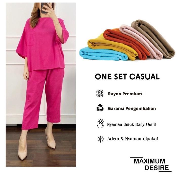 Gambar One Set Wanita Casual Polos Rayon Premium | Oneset Wanita | One Set Polos Karet Atasan Setelan Celana - Cozie Fuchia dari Pekalongan Batik Premium undefined Tokopedia