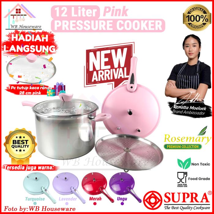 Gambar New SUPRA Panci presto 12liter + steamer tutup kaca ungu/ pressure cooker alumunium / pengempuk kukusan - pink dari WB Houseware_NEW undefined Tokopedia
