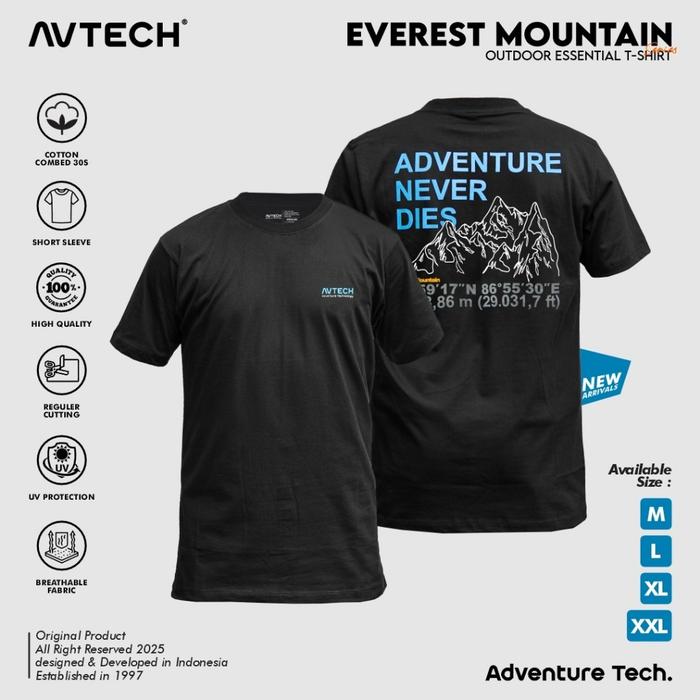 Gambar AVTECH - T-Shirt Kaos Lengan Pendek Pria Wanita Outdoor Casual Cotton Combed - EVEREST MOUNTAIN - Hitam, XL dari Avtech Adventure Technology undefined Tokopedia