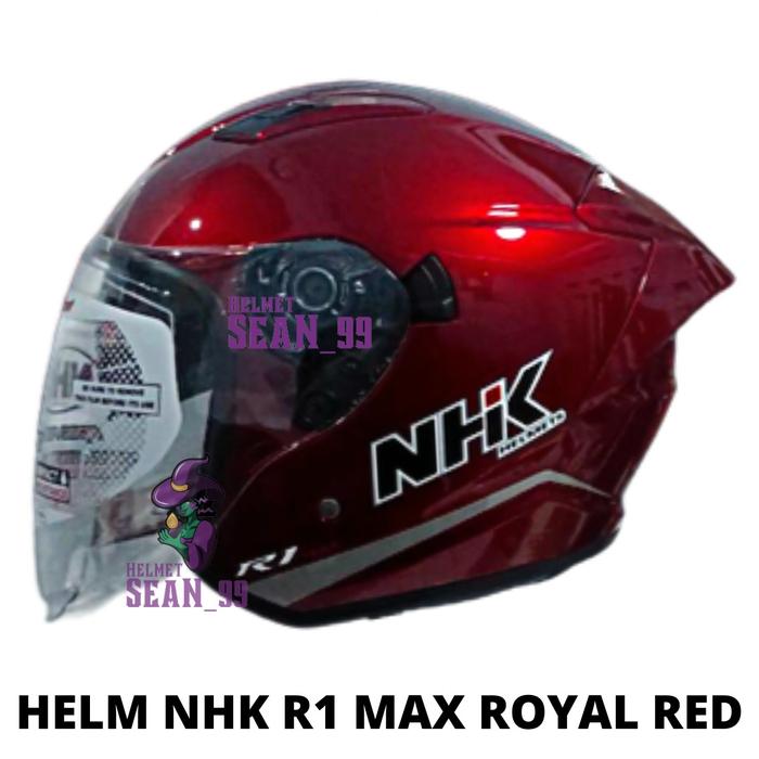 Gambar HELM NHK R1 MAX SOLID ROYAL RED HALF FACE DOUBLE VISOR ORIGINAL SNI - M dari Sean99 Helmet undefined Tokopedia
