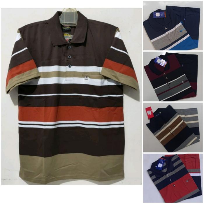 Gambar kaos pria lengan pendek Salur berkerah untuk bapak-bapak kaos harian laki-laki usia 40-50 tahun - XL, HIJAU dari AF GROSIR STORE undefined Tokopedia