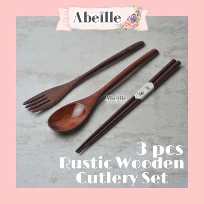 Gambar SET ALAT MAKAN SENDOK GARPU SUMPIT KAYU RUSTIC WOODEN CUTLERY SET - 2 pcs tnpSumpit dari ABEILLE HOME undefined Tokopedia