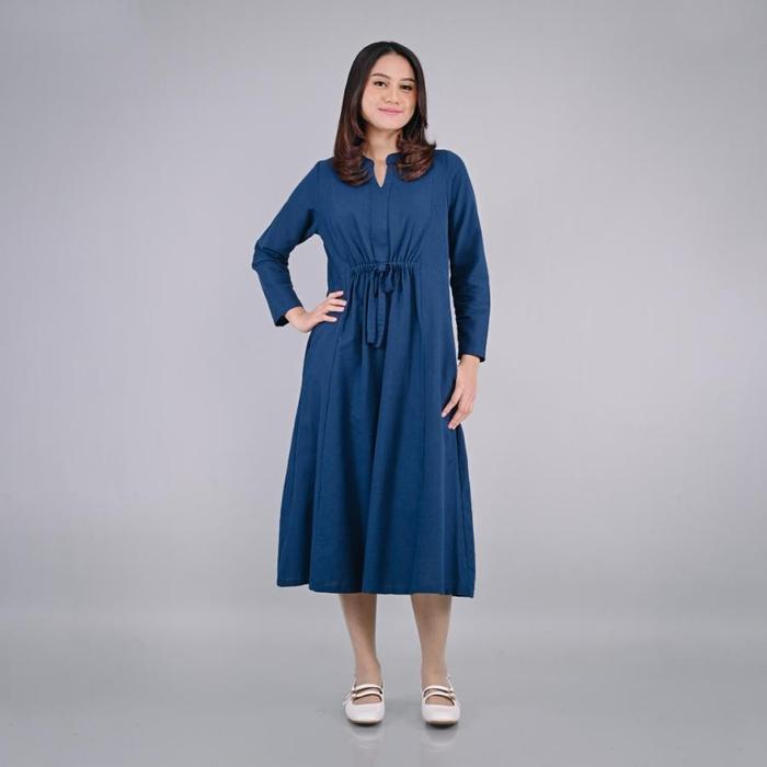 Gambar Rambla - Blanka Dress Wanita 3/4 Navy Rami Polos Baju Casual - S dari Rambla undefined Tokopedia