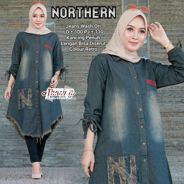 Gambar Citra Fashion - NOTHTERN TUNIK BAHAN JEANS WASHING Wanita Dewasa Terbaru 2024 Model Mewah Elegan Baju Polos  Lengan Panjang Kancing Depan Busui Friendly Cantik Simpel Busana Muslim Hijab Style Korean Modern Remaja Trendy Fit Atasan - one color, xl dari Citra Fashion29 undefined 2 Tokopedia