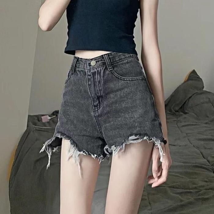 Gambar Moria DK012 Celana Pendek Jeans Wanita Ripped Highwaist Hot Pants Wanita Korean Shorts Pants Denim Dewasa Robek Sexy Ripped Jeans Kekinian Sehari Hari High Waist Ripped Seksi Style ootd Dewasa Celana Pendek Lurus Kasual Kaki Lebar - Abu-abu, M dari Moriafashion undefined Tokopedia