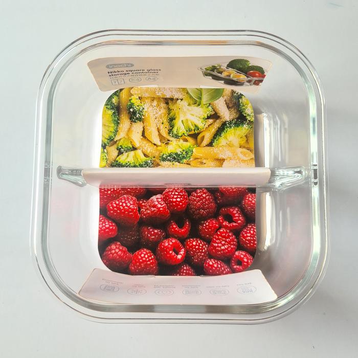 Gambar Nikko Kotak Kaca Sekat 2 & 3 Tempat Makan Bekal ( Lunch Box Glass Storage Food Container with Compartments ) - Square 2 sekat dari healthycornersby undefined Tokopedia