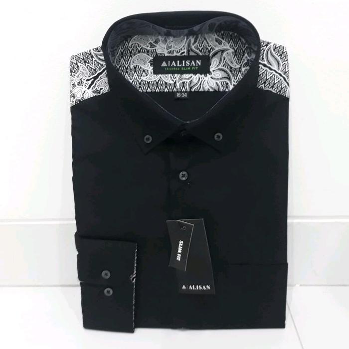Gambar Kemeja Alisan Original Slim Fit Hitam Kombinasi Batik Lengan Panjng - hitam, S dari Angelshops88 undefined Tokopedia