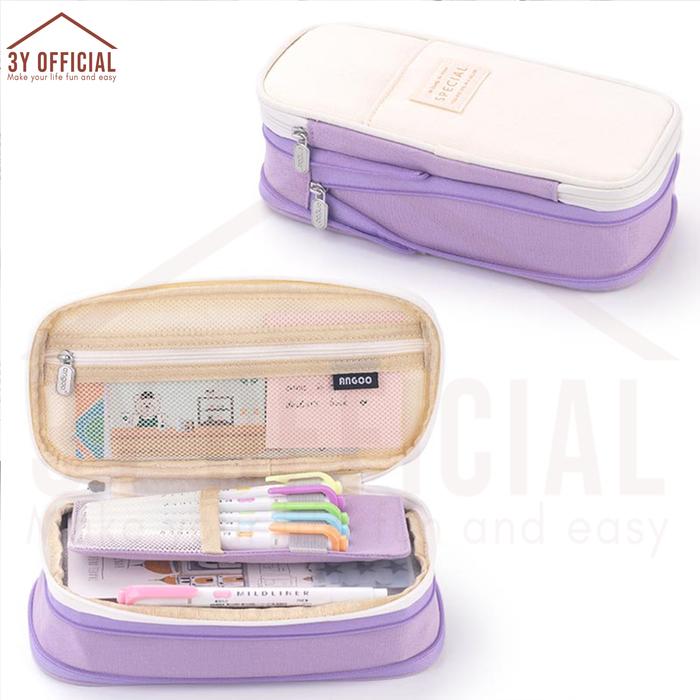 Gambar 3Y Angoo Collapsible Pencil Case kotak pensil aesthetic Stationery ORIGINAL - Purple Beige dari 3Y undefined Tokopedia
