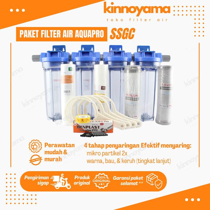 Gambar Paket Filter air 10" AQUAPRO / filter air sumur / filter air keruh/ filter air berbesi / filter air berpasir/berbesi tinggi/kuning - AirBerpasir & keruh, Biru/Outdoor dari Toko Filter Air KINNOYAMA undefined Tokopedia