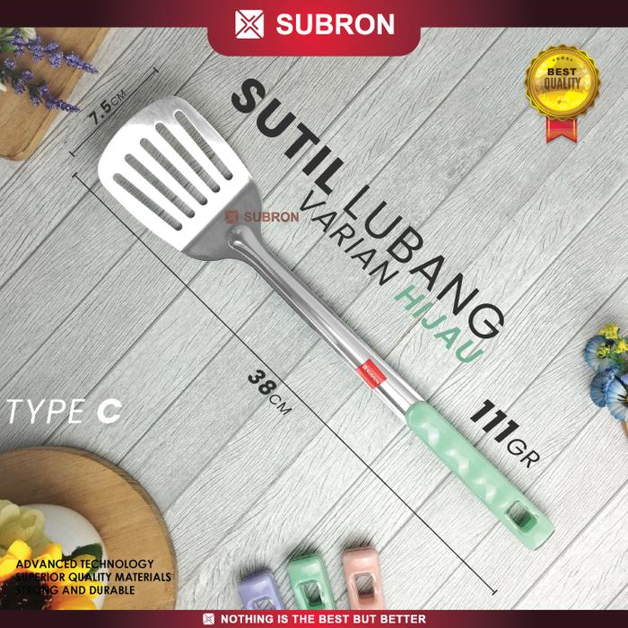 Gambar SUBRON Sutil Spatula Centong Sendok Nasi Lubang Non Lubang Stainless Pegangan Plastik Warna Pastel Alat Dapur - Sutil L Hijau dari SUBRON KITCHENWARE undefined Tokopedia