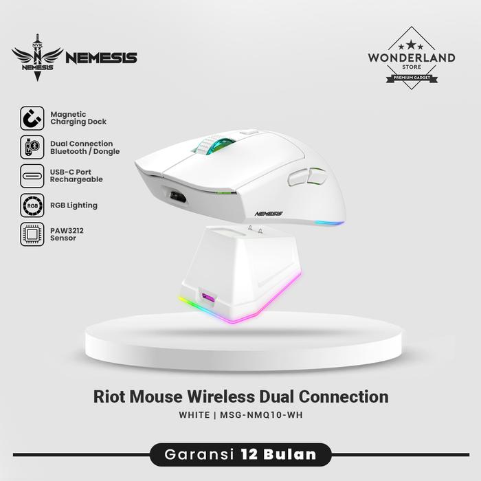 Gambar NYK Nemesis Riot MQ10 / MQ-10 Mouse Wireless Dual Mode Rechargeable Battery with Docking Charging - White dari Wonderland Store undefined Tokopedia