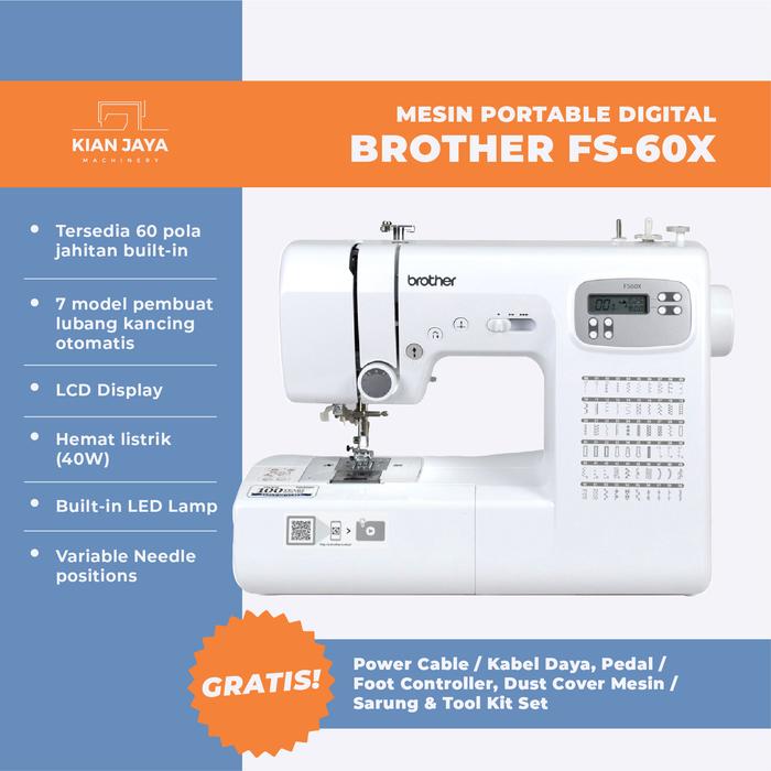 Gambar Mesin Jahit Portable Digital Computerized Brother FS60x | Mesin jahit Portable Komputer Digital Brother FS-60x dari Kianjaya Machinery undefined Tokopedia