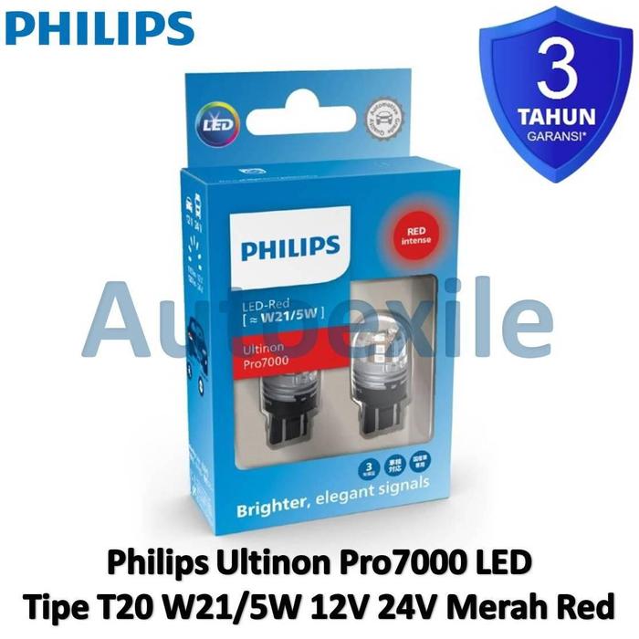 Gambar Philips Ultinon Pro7000 LED T20 W21/5W W3x16d 12V 24V Red Intense Merah Original Garansi Lampu Rem Mobil Truk Dudukan Pipih Cucuk Colok - W21/5W 12V 24V Merah dari Autoexile undefined Tokopedia