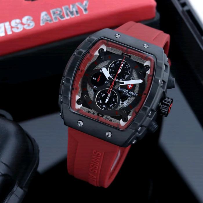 Gambar Jam Tangan Pria Analog SWISS ARMY CHRONO AKTIF Tanggal Aktif Model Kotak Oval Diameter 4,8 cm - Merah dari QALBI AKSESORIS undefined Tokopedia