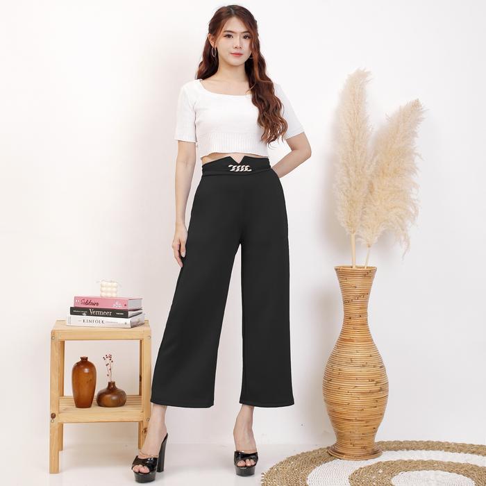 Gambar Celana Kulot Panjang Wanita gaya Korea Model Terbaru - Jfashion Donatella - Hitam dari Jfashion_NEW undefined Tokopedia
