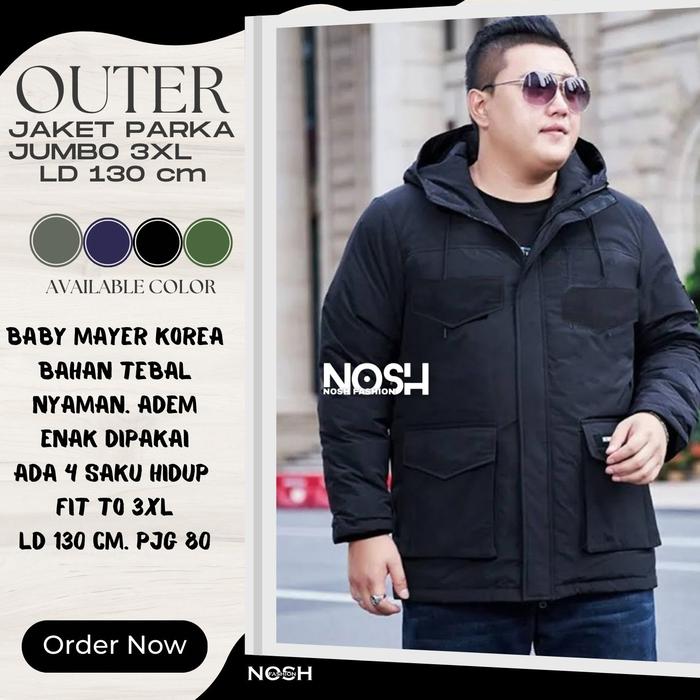 Gambar Sweater Jaket Parka Pria Jumbo 3XL / Men's Basic Parka Jacket NOSH Fashion Jacket Musim dingin - Hitam, 3XL LD 130 dari NOSHFashion undefined Tokopedia