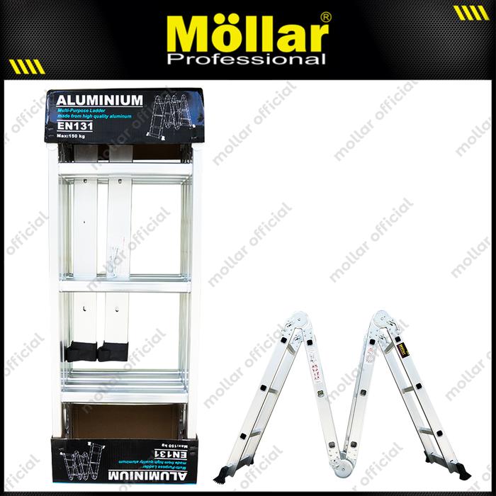 Gambar MOLLAR Tangga Lipat A Aluminium 3.4 Meter 4 x 3 Step Double Ladder - TANGGA-4x3-A-3.4 dari Mollar undefined Tokopedia