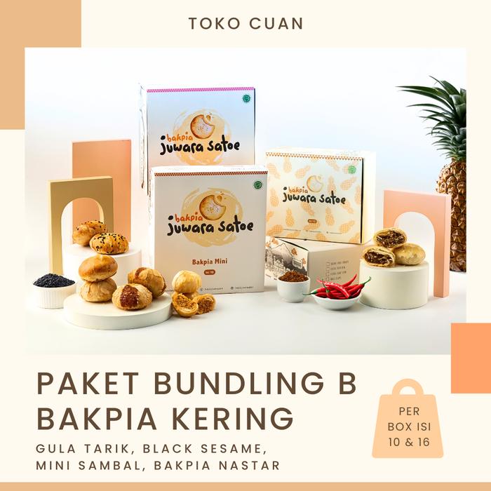 Gambar PAKET 4 BOX BUNDLING B BAKPIA KERING (GULA TARIK, BLACK SESAME, MINI SAMBAL, BAKPIA NASTAR) - JUWARA SATOE JOGJA dari TOKO CUAN JOGJA undefined Tokopedia