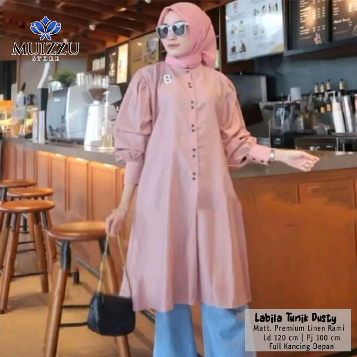Gambar labila tunik bahan linen premium - dusty, free size dari vita boutik undefined Tokopedia