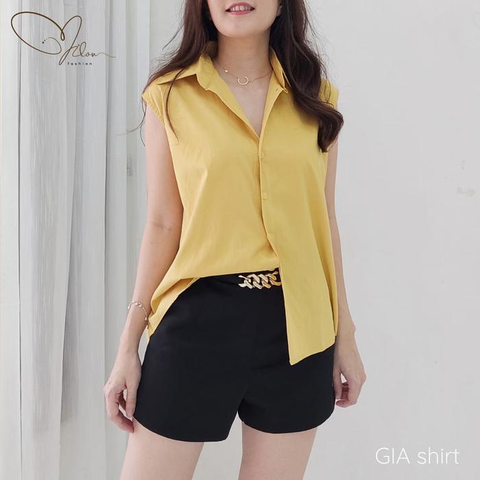 Gambar COD GIA Shirt Kemeja Wanita Poplin Fashion Premium Quality Bahan Katun Oversized Fit to L Warna Black Blue Mint Pink Yellow Khaki Sage Green Steel Blue MF802 - Yellow dari Milou Fashion undefined Tokopedia