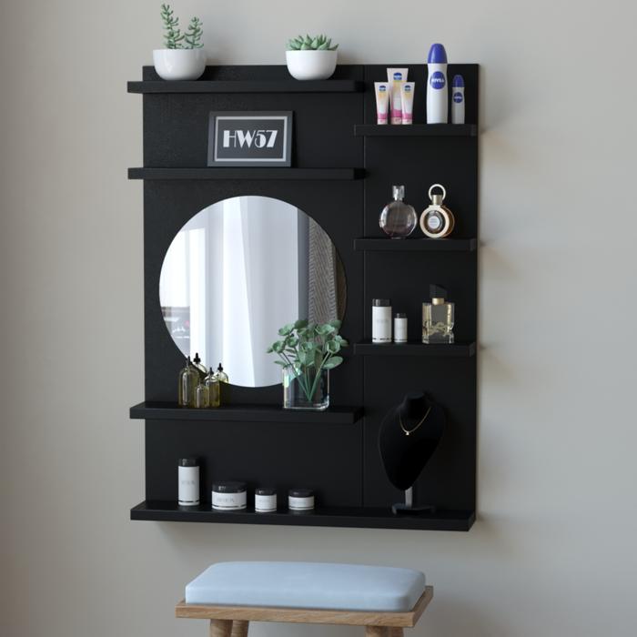 Gambar Rak Kosmetik Kayu Tempel Dinding Rias Meja Mekup Gantung Minimalis Free Kaca Ukuran 80 cm - HITAM dari Dekorqita undefined Tokopedia