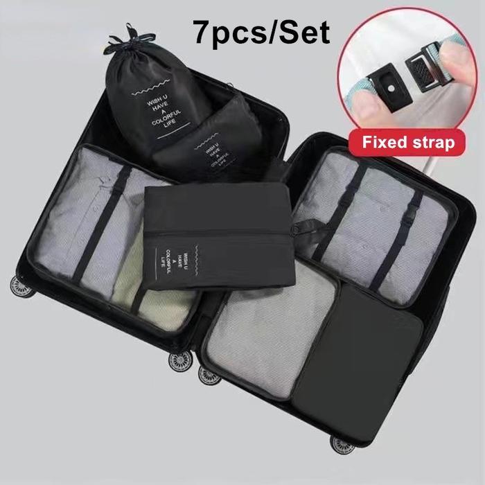 Gambar Vinnatsu6/7/8 pcs Tas Penyimpanan Travel Tas Penyimpanan Pakaian Set Travel Bag Tas Travel Lipat Tas Penyimpanan Pakaian Suitcase Organizer Storage Bag tas bepergian - Hitam (7PCS) dari Vinnatsu undefined Tokopedia