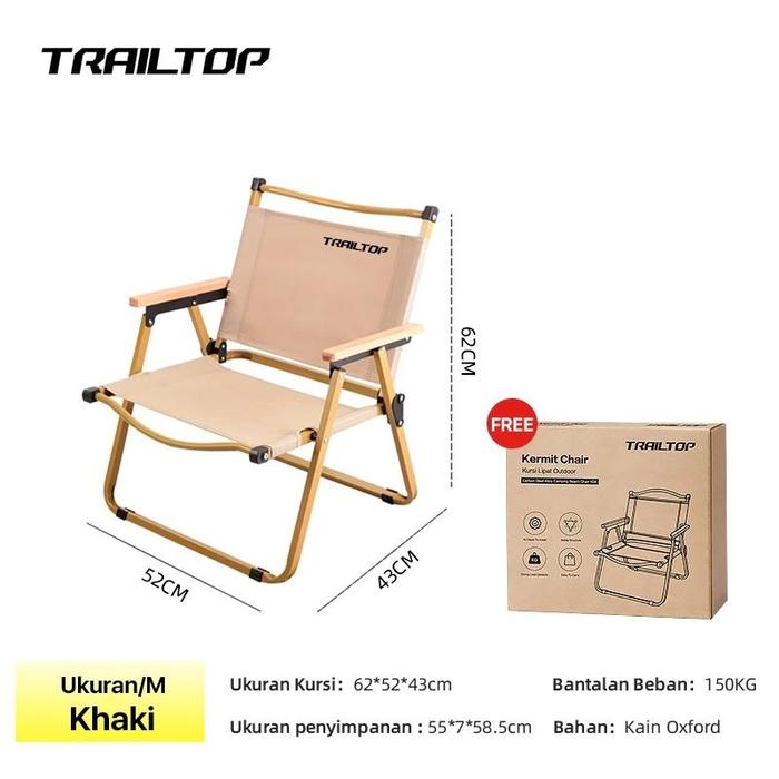 Gambar Trailtop Kursi Lipat Kermit K04 Baja Karbon & Kain Oxford Hitam Khaki Hijau 150kg Kapasitas 52x43x62cm & 52x52x78cm Portabel Praktis untuk Camping & Pantai - M-KHAKI dari Trailtop OfficiaI Stor undefined Tokopedia