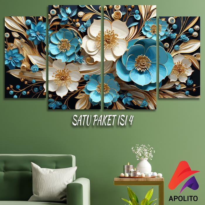 Gambar HIASAN DINDING 3D BLUE ORNAMEN FLORAL ISI 4 TEMA BUNGA MEWAH (95 C) KAMAR DEKORASI RUMAH WALL DECOR PAJANGAN DINDING SATU SET BUNGA MEWAH APOLITO FLORA POSTER - SET 95 C dari Apolito undefined Tokopedia