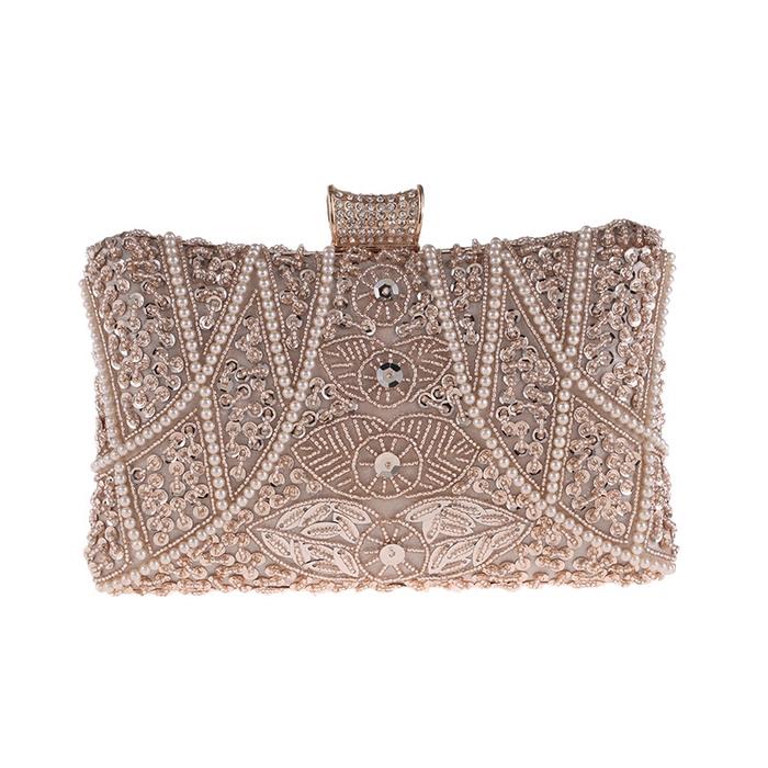 Gambar OIKO Jinny Clutch Tas Pesta Wanita Premium Clutch Diamond Beads Jahit Untuk Kondangan Perempuan Party Bag Wedding Gift Kado Seserahan Nikahan Hantaran Bridemaids Mewah Elegan Import Korean Style - Gold dari oikostore undefined Tokopedia