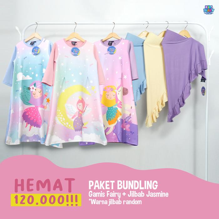 Gambar Paket Murah Gamis Anak Fairy + Jilbab Jasmine 1-12 tahun Muslim Baju - XL, BIRU MUDA dari Kids Diary undefined Tokopedia