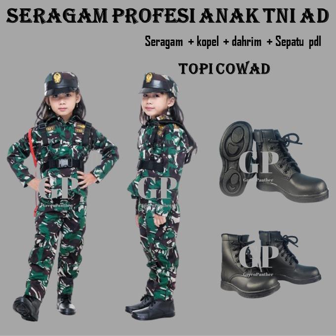 Gambar SERAGAM PROFESI ANAK BAJU SETELAN TNI AD ANAK LAKI LAKI PEREMPUAN FULLSET + SEPATU PLD SHOES ARMY TENTARA LORENG COWOK CEWEK SEKOLAH TK SD KOSTUM CILIK POCIL PROFESI SERAGAM KARNAVAL 17 AGUSTUS TERLENGKAP PAKET KOMPLIT POLISI POLWAN Fashion - TNI Topi Cowad Fullset, XS, 26 dari GreenPanther undefined Tokopedia