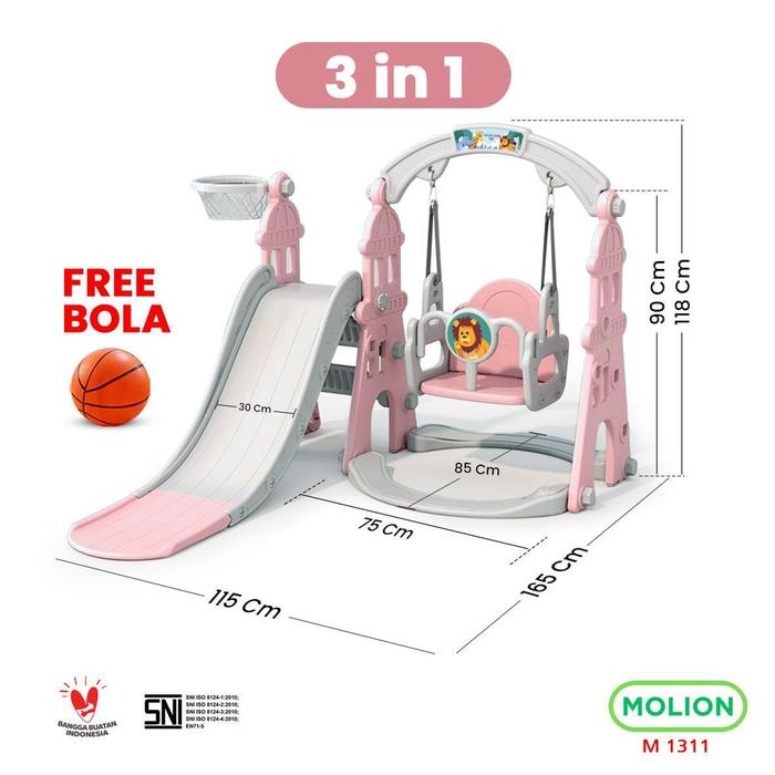 Gambar MOLION SNI Prosotan Ayunan Anak Perosotan Ring Basket Slide 5in1 Seluncuran Mainan Playground Aman 001-M1311 - M1311 PINK 3in1 dari SpeedsShop undefined Tokopedia