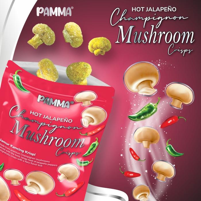 Gambar 【BARU】 Pamma Champignon Mushroom Crisps 45g - Keripik Jamur Kancing rasa Jalapeno dan Truffle, Keripik truffle, jamur kering sehat - Hot Jalapeño dari PAMMA INDONESIA Kab. Tangerang Tokopedia