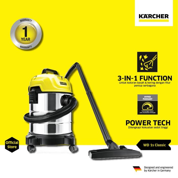 Gambar Karcher WD 1S Classic *KAP 1300 Watt Vacuum Cleaner Wet & Dry - KRC-1TDV-0068 dari Teknikmart undefined Tokopedia