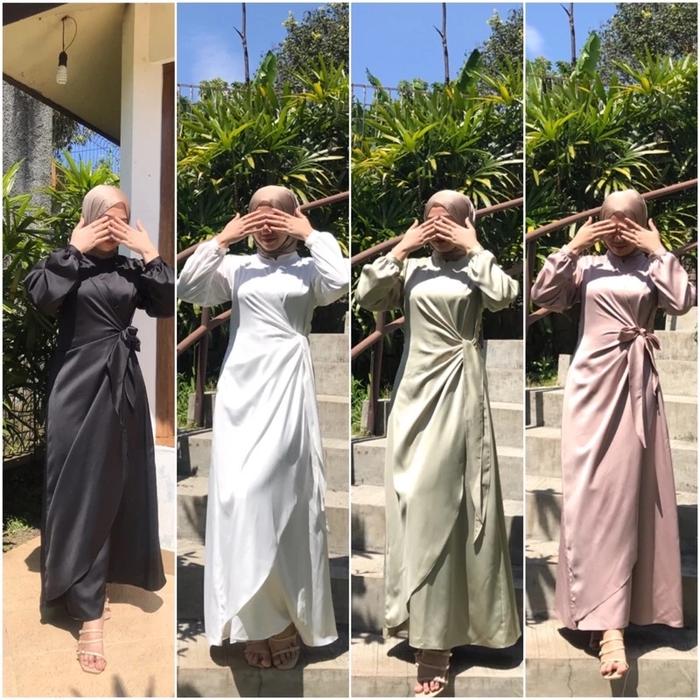 Gambar SYAZA abaya Polos 2 Layer lengan balon / Baju Kondangan / Lamaran / Lebaran / Braidsmaids murah / Gamis remaja / wisuda / Inner dress by Zenira - ANAK-ANAK, sage dari Zenira Boutique undefined Tokopedia