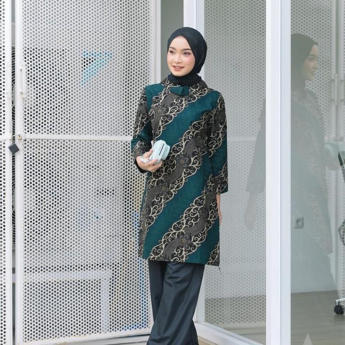 Gambar Atasan Batik Cewek Modern Tunik Kerja Premium Jumbo Maroon Bagus - Maroon, S Katun Kerah - Hijau Tua, M dari BATIK BAGUS JAKARTA undefined Tokopedia
