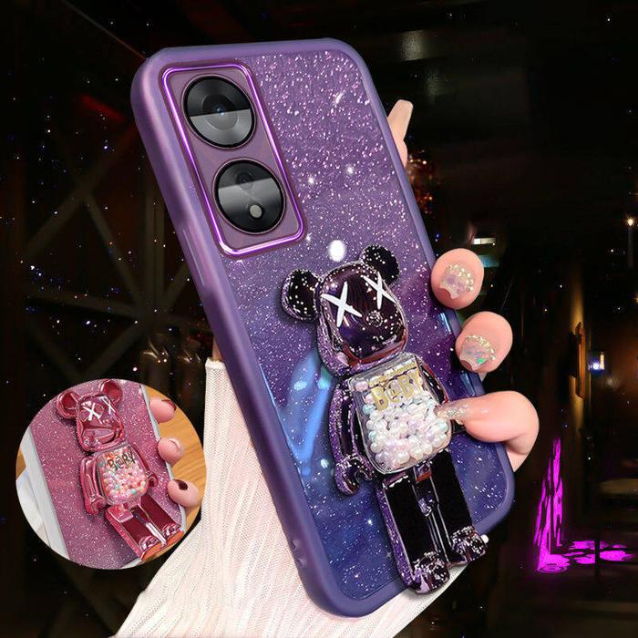 Gambar For OPPO A17 A17k A16 A16e A16k case casing 3D Kaws Bear Hidden Stand Holder Luxury Gradient Glitter Cute Bling Full Camera Lens Protection Phone cases Soft Silicone Slim  for Women Girls - Purple, OPPO A16 dari globaltastemakers undefined Tokopedia