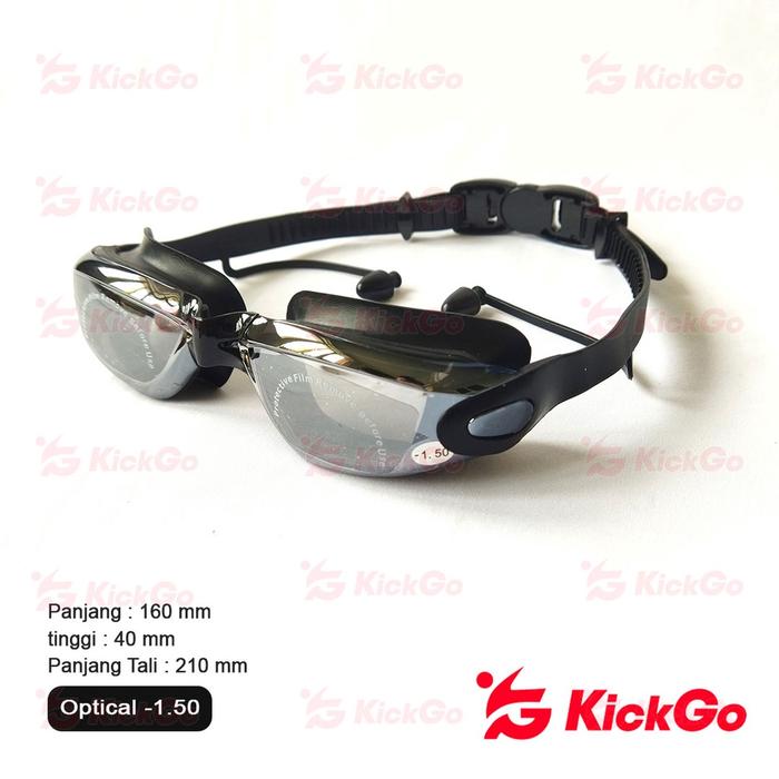 Gambar KickGo Kacamata Renang untuk Mata Minus Optical Kacamata renang Dewasa Remaja Anti Fog UV Protection dengan Penutup Telinga - Minus -1.50 dari KickGoOfficialStore Kab. Tangerang Tokopedia