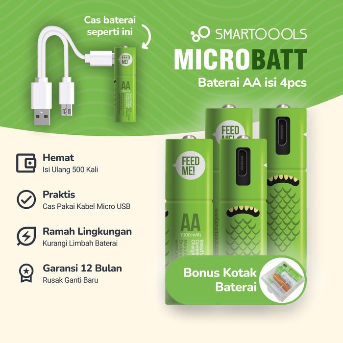 Gambar Baterai Cas Isi Ulang 4pcs Smartoools MicroBatt AA 1.2V USB Type-C Rechargeable NiMH Battery Charge - AA Micro USB 1000mAh dari Smartoools undefined Tokopedia