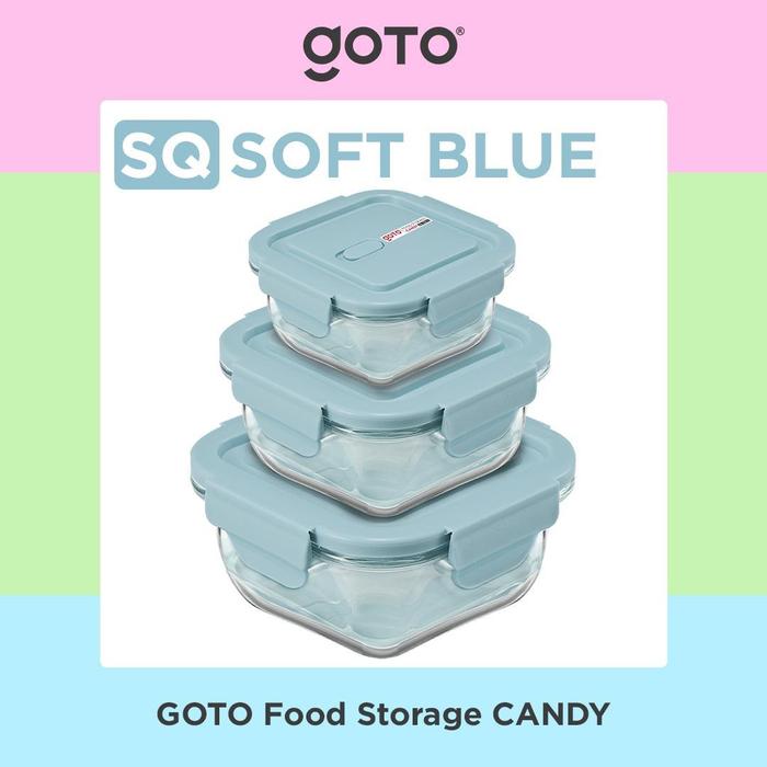 Gambar Goto [COD] Candy Food Storage Kotak Penyimpanan Kontainer Makanan Bekal Kaca - Soft Blue, SQ, 520 ML dari Goto Living undefined Tokopedia