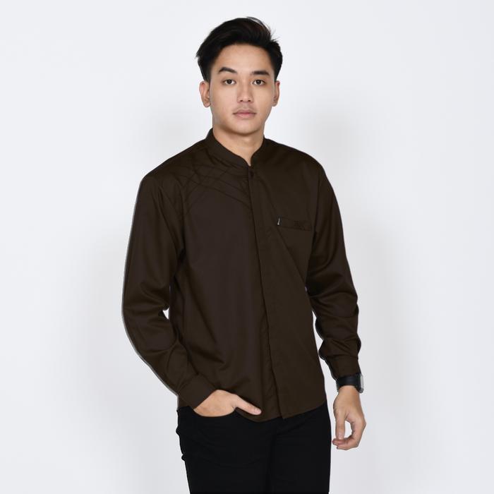 Gambar Elrumi Baju Kemeja Koko Pria Lengan Panjang Warna Hijau Olive Bahan Katun Toyobo Motif Marvel - Atasan Muslim Dewasa Putih - Marvel Hitam, M dari ELRUMI APPAREL undefined Tokopedia