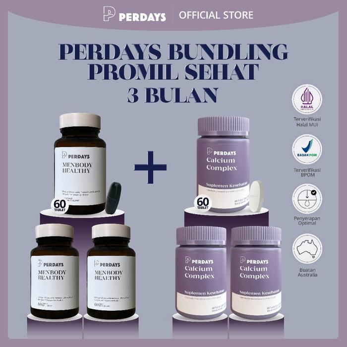 Gambar Perdays (Bundling Promil Sehat 6 Botol 3 Bulan) Pregnancy Iron Vitamin C 30 Tablet + Perdays Menbody Healthy Men's Cleanse & Fertility Support Promil 60 Tablet HALAL BPOM TGA Made In Australia Vitamin Hamil - Calcium + Menbody dari Perdays Official Store undefined Tokopedia