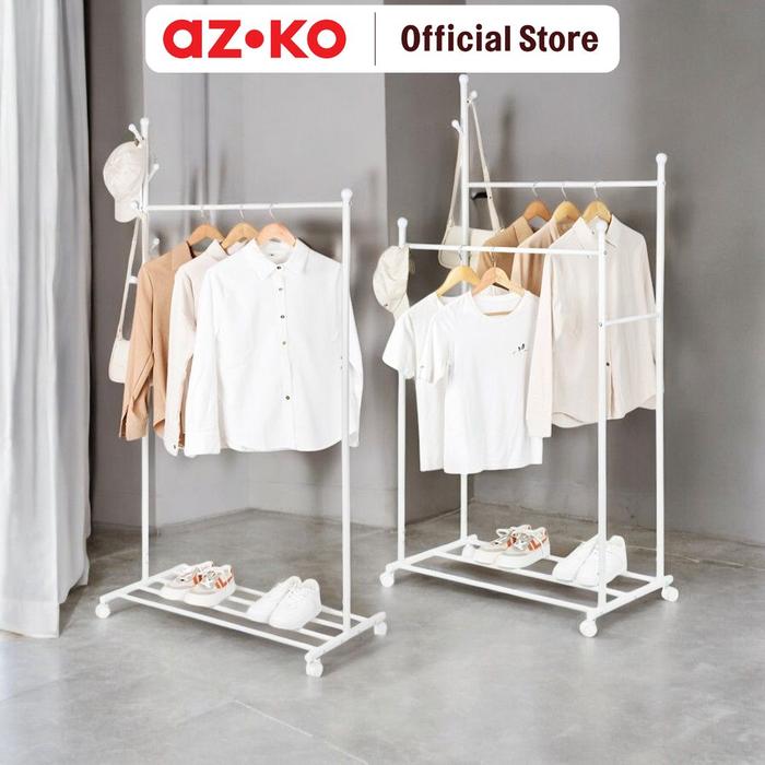 Gambar Stora Gantungan Pakaian Tingkat Dengan Rak - Putih Stand Hanger Gantungan Baju Berdiri Clothes Organizer Standing Clothing Rack - Single dari AZKO ID undefined Tokopedia