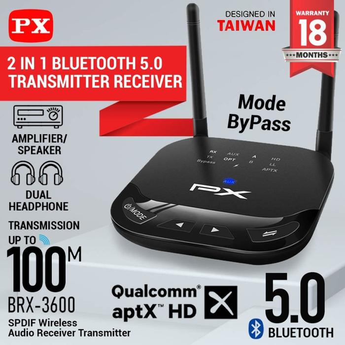Gambar Receiver Bluetooth Transmitter Audio 5.0 HD stereo 2in1 Speaker Headset PX BRX-3600 - Hitam dari PX Indonesia Store undefined Tokopedia